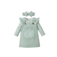 thumbnail image 3 of Qiylii Baby Girl’s Clothes Set Long Sleeve Floral Romper+Suspender Skirt+Headband, 3 of 9