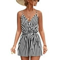 thumbnail image 4 of Mono De Verano Con Lazo A Rayas En La Cintura, Mono Cruzado Con Cuello En V Y Tirantes De Corte Bajo, Pantalones Cortos Informales Holgados, Mono De Verano ANGGREK Otros, 4 of 6