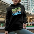 thumbnail image 2 of Good Vibes Only, Being Positive Quote or Saying, Groovy Retro Wavy Text Merch Gift, Black Hooded Sweatshirt or Hoodie, Small, 2 of 5