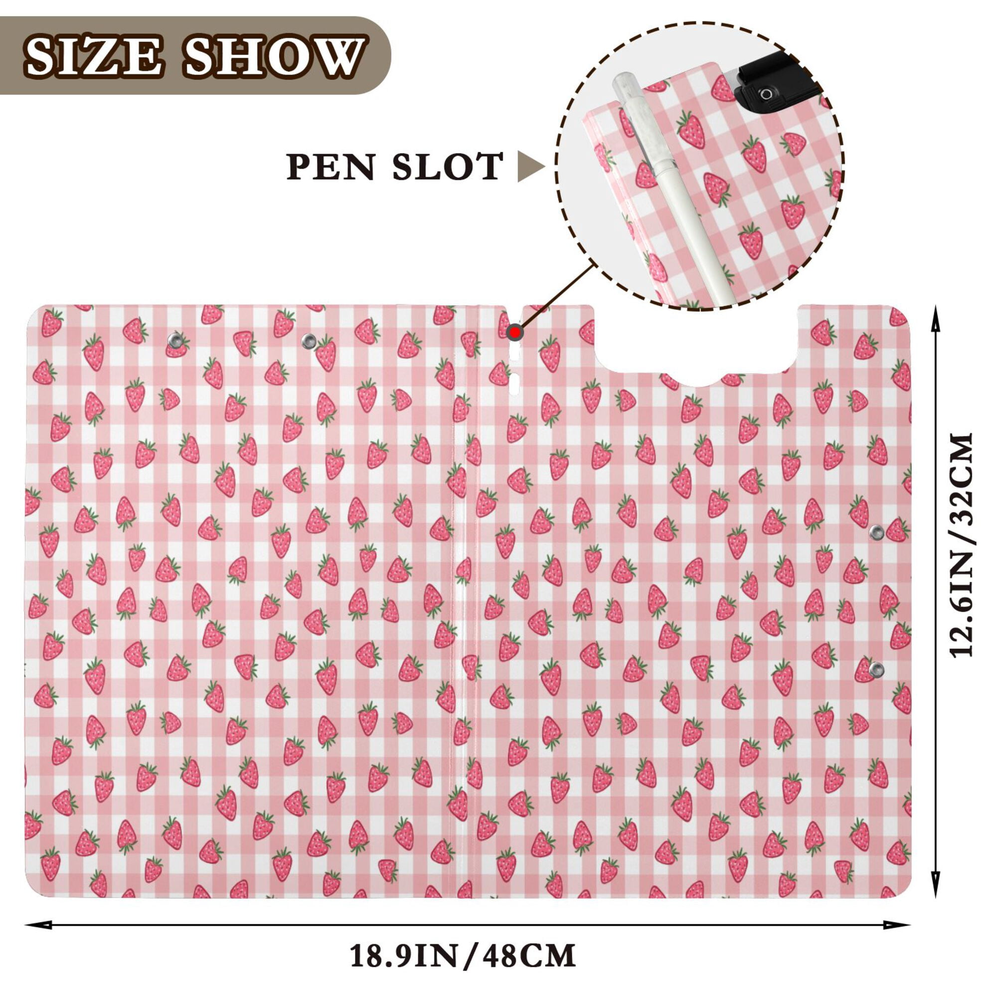 FORMRS A4 Clipboard Folder with Pen Holder Horizontal Foldable School Office Binder, Strawberry Plaid Pattern