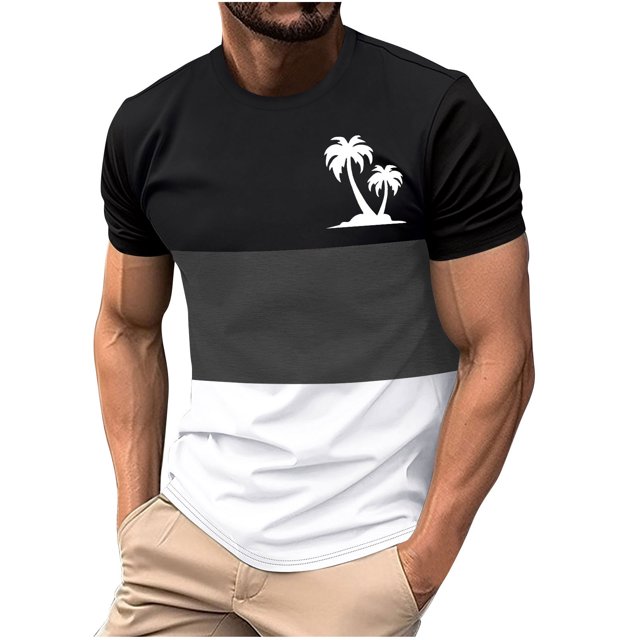 Mens Casual Pantalones Cortos Cuello Redondo Patchwork Impresión Suéter Blusa de Fitness, Camisetas para Hombre