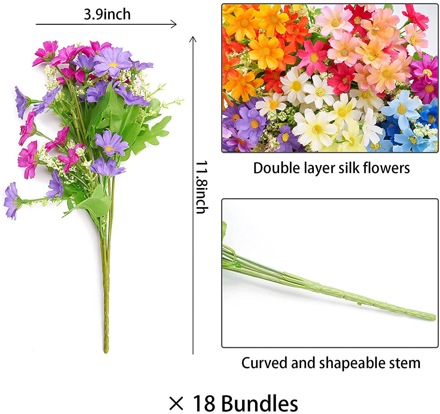 10 Bundles Outdoor Artificial Flowers for Decoration, UV Resistant Fake Flowers No Fade Faux Flowers Plastic Bouquet Hanging Plants for Outside Home Garden Porch Window Box Decor Silk Mums
