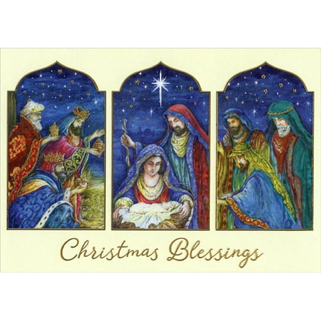 Designer Greetings Magi Visit Jesus Three Panel Box of 18 Religious Christmas