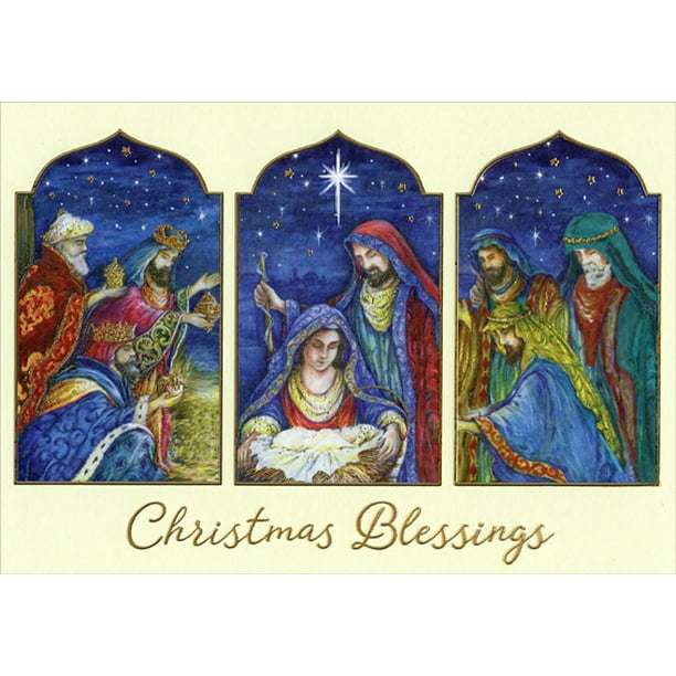 Designer Greetings Magi Visit Jesus Three Panel Box of 18 Religious