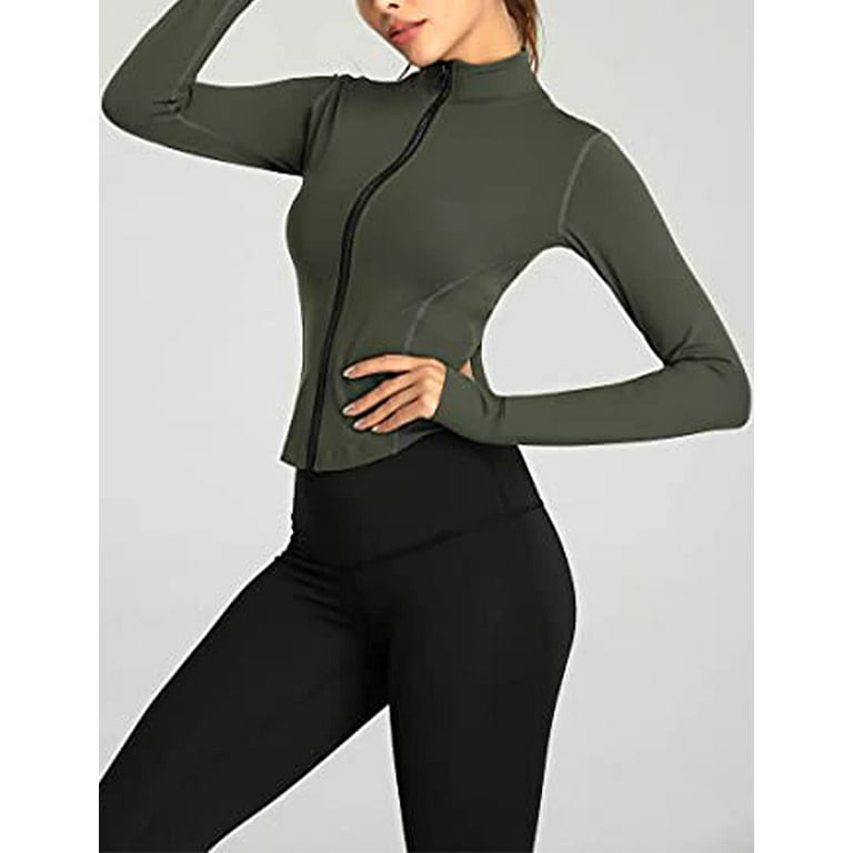 Hvewarm Women's Cropped Athletic Bbl Jacket Seamless High Low Hem Zipper  Thumbhole Workout Sportwear(ABlack-XS) at  Women's Coats Shop
