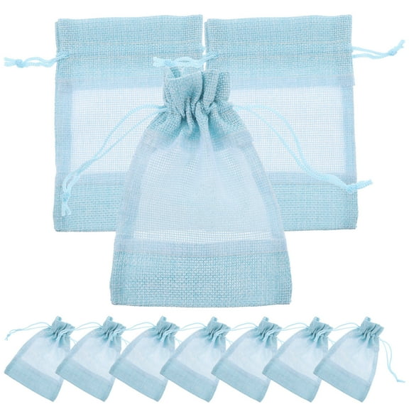 Milisten 10Pcs Sky Blue Small Mesh Drawstring Bags for Party Favor and Gifts