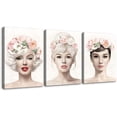 thumbnail image 1 of Rosework Framed Canvas Wall Art, 18x24 Inch, 3 Panel Beauty Portrait withMarilyn Monroe, Audrey Hepburn and Brigitte Bardot with Colorful Flower Crown, Made In USA, 1 of 6