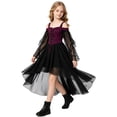 thumbnail image 6 of Girls Gothic Off Shoulder Party Dress, Lace Long Sleeve Corset High Low Tulle Dress, Halloween Christmas Witch Role Play Costume Dress Birthday Holiday Daily Wearfor Girls Ages 7-12, 6 of 8