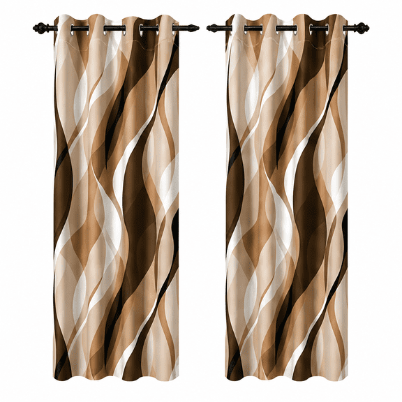 Abstract Wave Blackout Curtains 53x63 Inch, Grommet Top Thermal Insulated Modern Geometric Curtains, Brown Beige Black White Wave Room Darkening Drapes for Living Room Bedroom