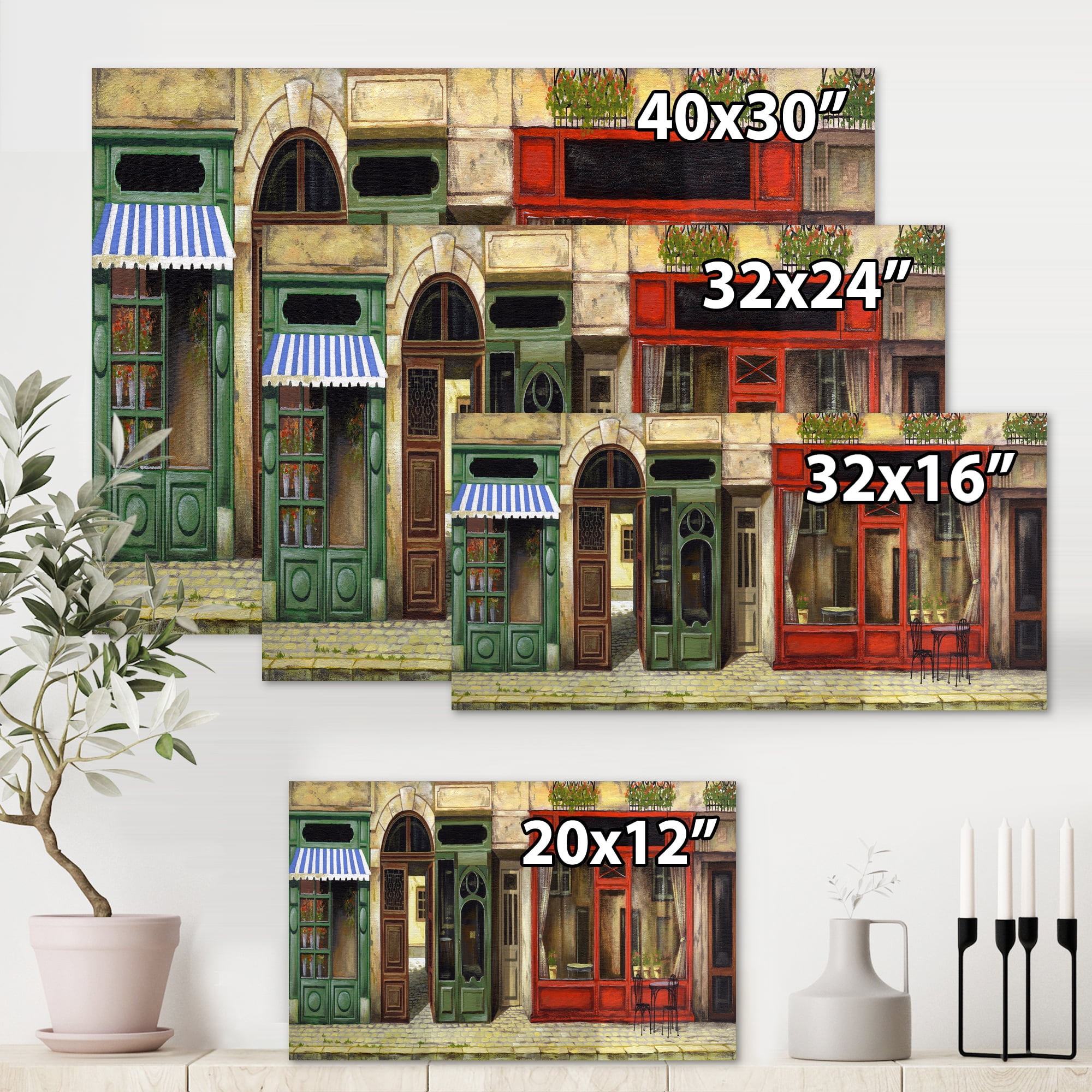 Designart ' Red Facade of Charming Shop In Paris Street II ' French Country Canvas Wall Art Print