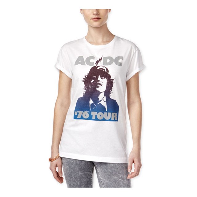 Camiseta híbrida AC/DC '76 Tour para mujer, blanca, pequeña