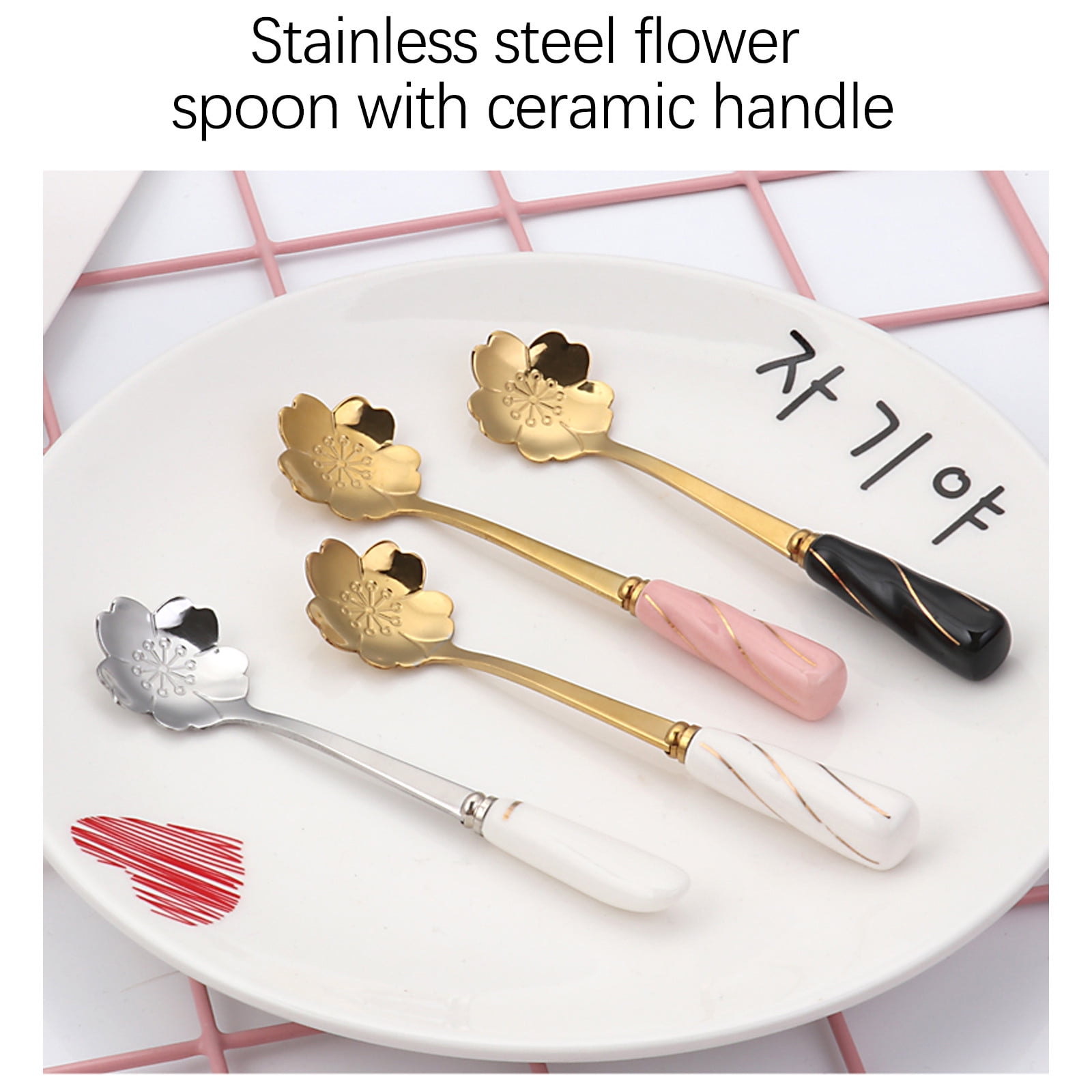 Kwerti Stainless Steel Coffee Stirring Spoon With Ceramic Handle Golden