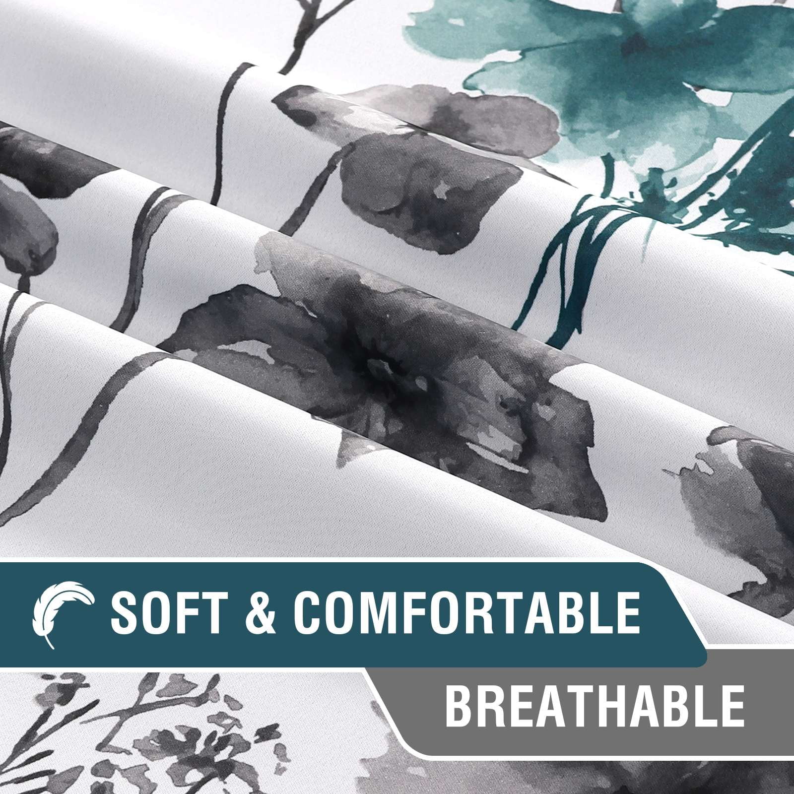 H.VERSAILTEX 100% Blackout Curtains Cattleya Floral Printed Drapes Leah Floral Thermal Bedroom Curtains for Living room with Black Liner 2 Panels,52" x 108",Grey/Teal