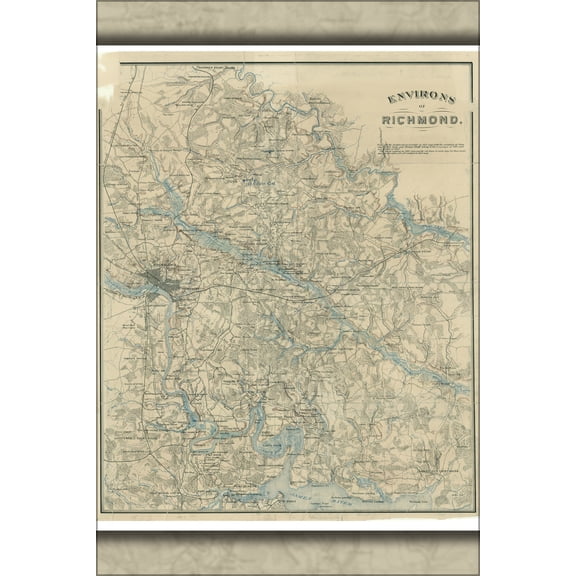 24"x36" Gallery Poster, map of Environs of Richmond virginia 1864