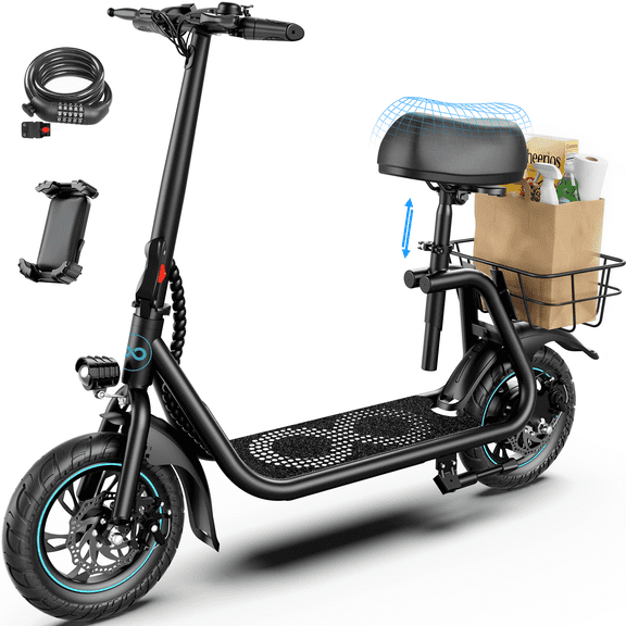 MIHOVER 12" Electric Scooter with Seat for Adults, 450W 16MPH, 15 Mile Range, UL2272 Certified, Comfortable Commuter Scooter with Adjustable Large Seat, 265LB Load - Black