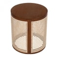 thumbnail image 5 of Dark Brown Round Wood Tabletop Side Table Hollow Woven Design Rubber Wood MDF Construction Small Nightstand Tea Desk for Living Room Bedroom, 5 of 10