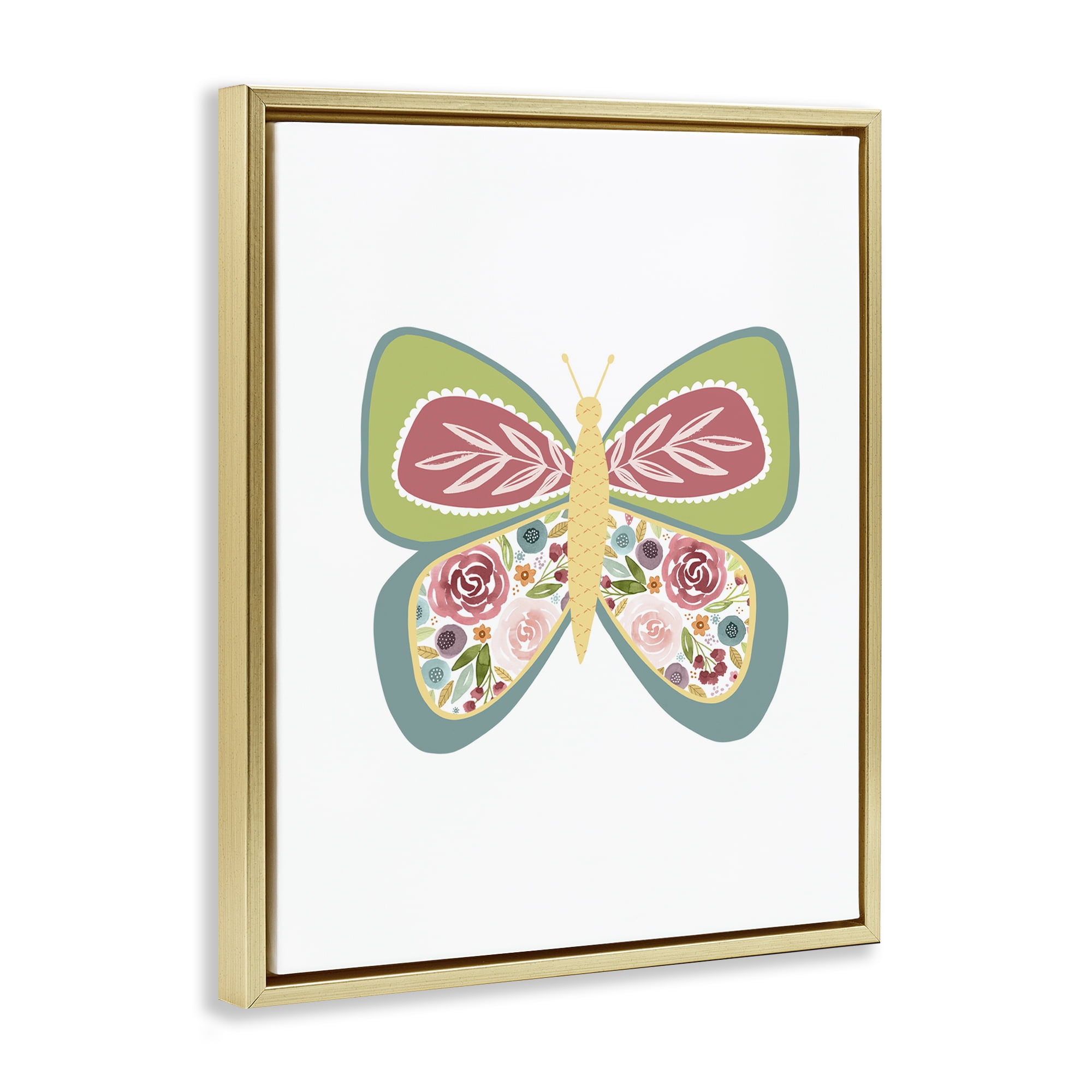 Stupell Industries Boho Pattern Butterfly Animals & Insects Painting Gold Floater Framed Art Print Wall Art, 25 x 31