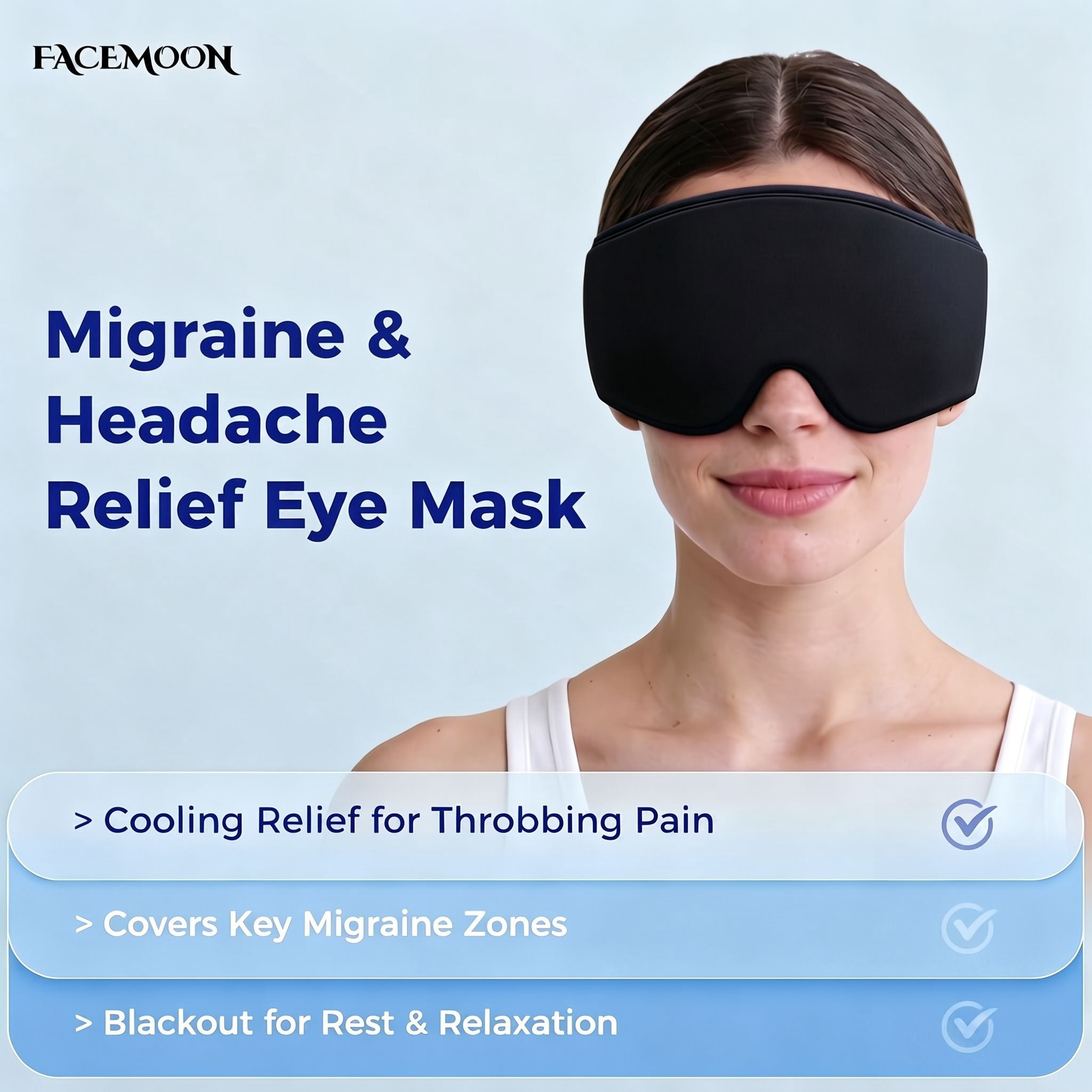 FACEMOON Gel Eye Mask, Reusable & Freezable Eye Compress with Adjustable Strap