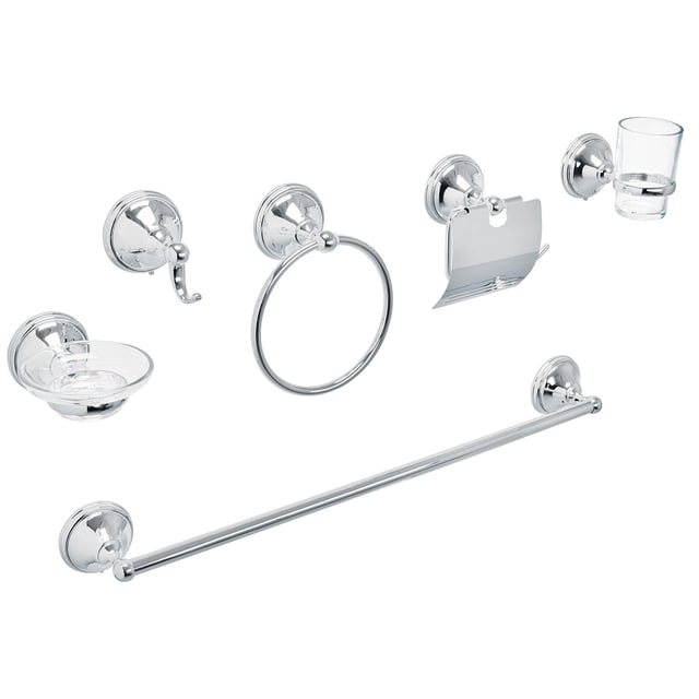 Jgo de acc p/baño con jabonera vidrio, cromo, 6 pzas, Aqua Foset. 48339