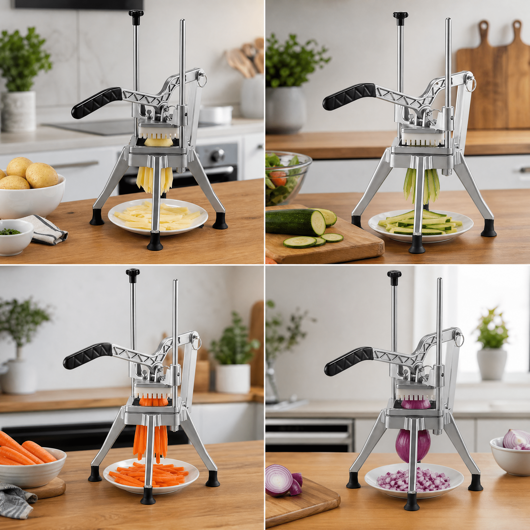 Commercial French Fry Cutter with 1/2" Blade, Lever-Action Vegetable Dicer, Stainless Steel, Four-Corner Stable Support for Kitchen Restaurant