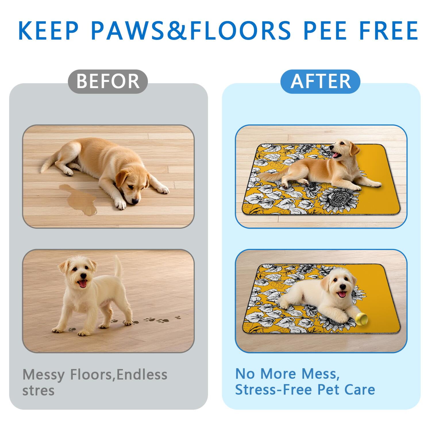 Medium Floral Print Washable Training Mats 2-Count, 24x35 Inch Reusable Puppy Pads, Highly Absorbent Dog Potty Pad for Indoor Floor Protection