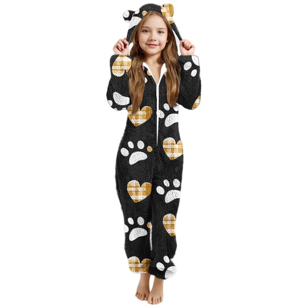 Mono de niña de manga larga con capucha y manga larga, pijama informal de invierno cálido, ropa de dormir para niña, mono de poliéster