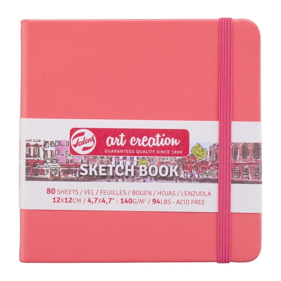 Royal Talens Art Creation Sketchbook, Drawing Notebook, 4.7 x 4.7 inches (12 x 12 cm), Coral Red