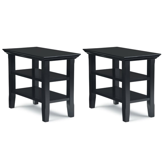 Acadian 14 inch Solid Wood Transitional Narrow Side Table in Black (Set of 2)