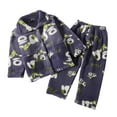 thumbnail image 3 of Tisuna Little Girls Boys Outfits Set Cartoon Print Long Sleeve Lapel Neck Homewear Thermal Warm Autumn Winter Kids Button Up Clothing Sets Navy Size 2-3 Years, 3 of 5