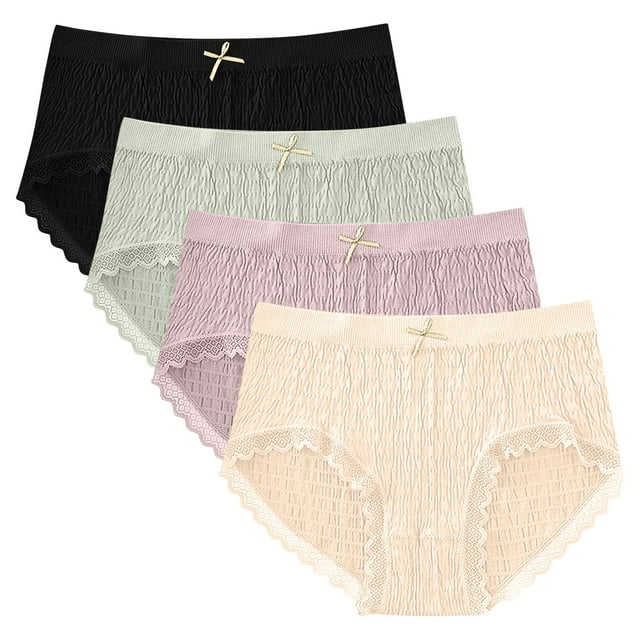 GigrtiJin Womens Mid Rise Ribbed Underwear Multipack Seamless Lace Panties With Bow Ribbon Breathable Underpants 4 Pack