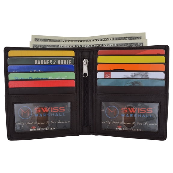 Swiss Marshall RFID Hipster Bifold Mens Premium Leather 2 ID Card Holder Slim Wallet