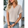 thumbnail image 5 of Womens Dressy Casual Cap Short Sleeve Tops Trendy Summer V Neck Loose Striped T Shirts Blouses  M, 5 of 8