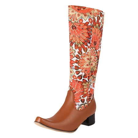 

2023 Long Boots Women Ethnic Style Embroidery Printed Thigh High Boots Without Knee Color Blocking Long Boots