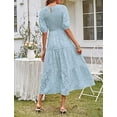 thumbnail image 4 of Robe d'Été 2023 pour Femmes à Manches Bouffantes, Smockée, à Fleurs, Col Ras du Cou, en Dentelle, Midi, Robes Décontractées pour Femmes, 4 of 5
