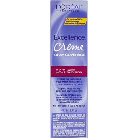 L'Oreal Excellence Creme Gray Coverage Permanent Hair Color, Lightest Golden Brown [6 1/2.3] 1.74 (Best Grey Hair Coverage)