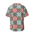 thumbnail image 6 of Lsque Colorful Checkered print Men's Cuban Collar Short Sleeve Shirt Summer Beachwear Casual Button Down Fashionable Vacation Leisure Shirt-Large, 6 of 7