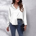 thumbnail image 4 of Luxe Satin-Effect Shirt for Women, Long Sleeve Solid Color Blouse with Imitation Silk Fabric, Elegant Loose Fit Top for Office & Evening Wear,White XL, 4 of 5