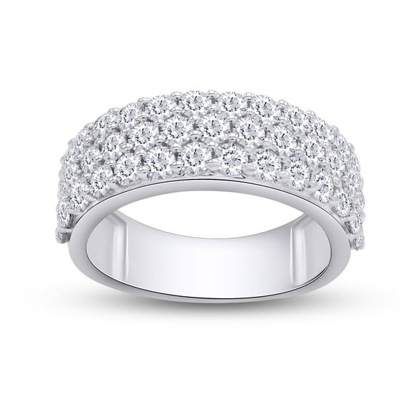 AFFY Men Wedding Band Ring Round Sparkling White Cubic Zirconia 7.3MM Width 3-Row Half Eternity Engagement Rings in 18K White Gold Plated Jewelry Gift for Him Ring Size 8