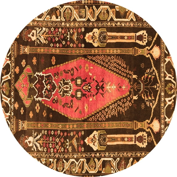 Ahgly Company Indoor Round Medallion Orange Traditional Area Rugs, 6' Round