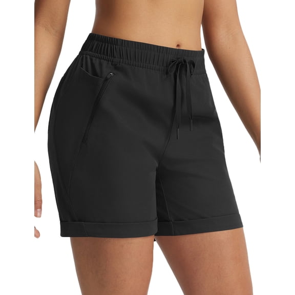 baleaf Women's Hiking Shorts 5" Lightweight Quick Dry Travel Shorts with Zipper Pockets for Golf Walking Summer Wear Black M