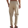 thumbnail image 5 of Men's Simple Casual Elastic Waist Drawstring Straight Leg Linen Pants Khaki XL, 5 of 10