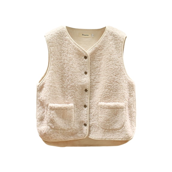 LMLYSoH Women Fashion Polar Fleece Vest Solid Color V-Neck Sleeveless Button-Down Waistcoat Jackets Autumn Winter Casual Outerwear