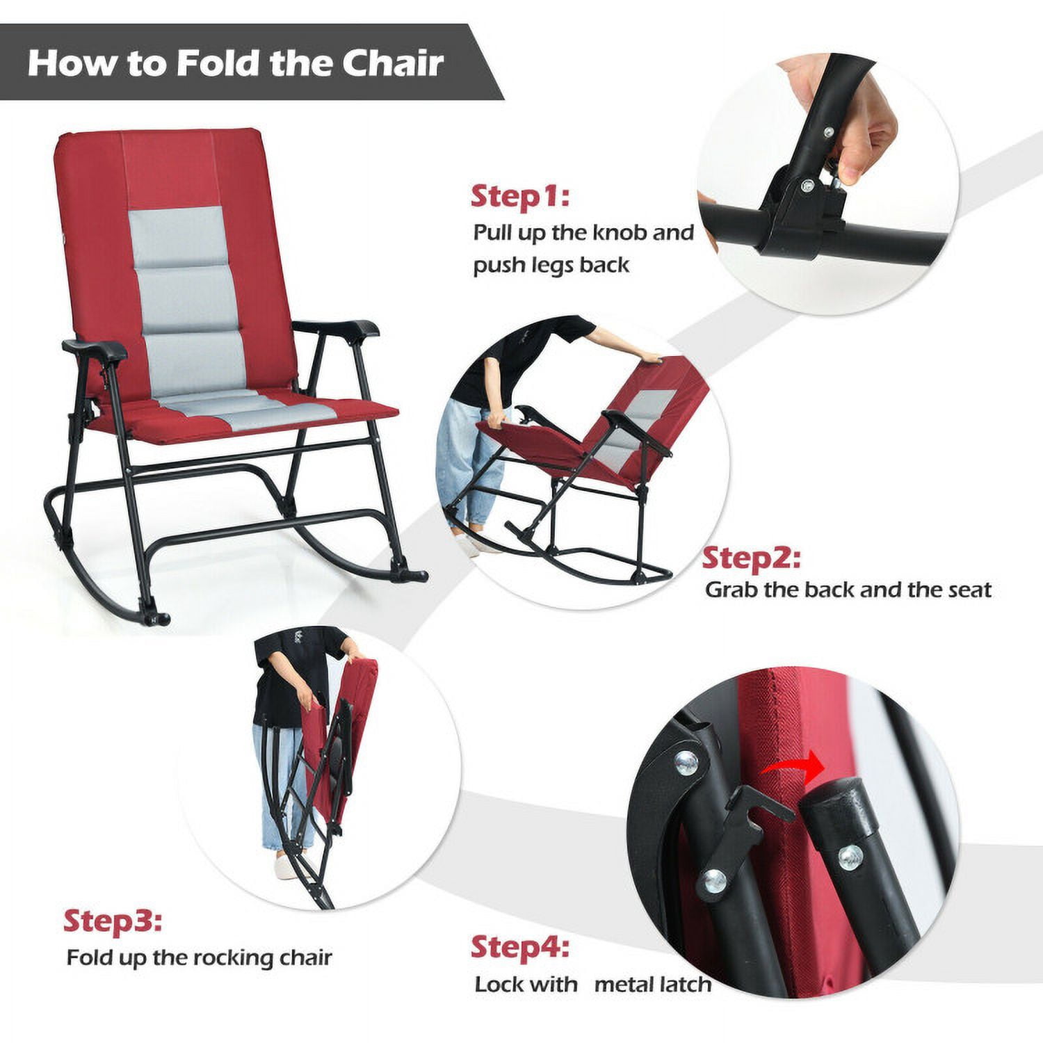 Aimee Lii Outdoor Zero Gravity Folding Lounge Rocker, Comfortable, Red