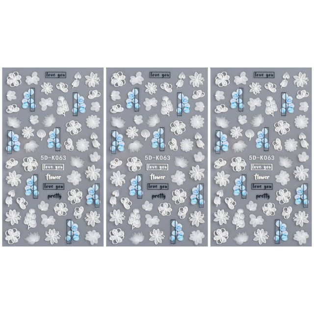 5D 3D en relieve Nail Art Sticker Flor blanca en relieve Autoadhesivo Nail Art Design Ladies DIY Nail Art Decoración Ormromra CPB-DE-LYY502-6