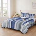 thumbnail image 2 of Twin XL Quilt Set 68''x98'', Abstract Navy Blue Lightweight Summer Bedspread Coverlet Set with 2 Pillow Shams, Vintage Grey Street Painting Art Breathable All Season Quilt Bedding for Dorm/Guest Room, 2 of 9