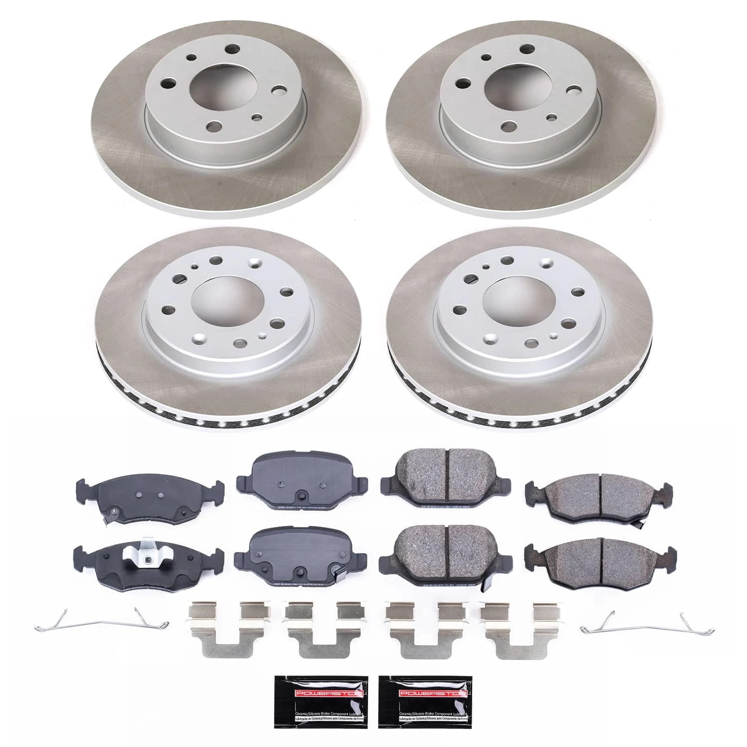 PowerStop Front and Rear Semi-Coated Rotor and Low-Dust Ceramic Brake Pad Kit SC6291