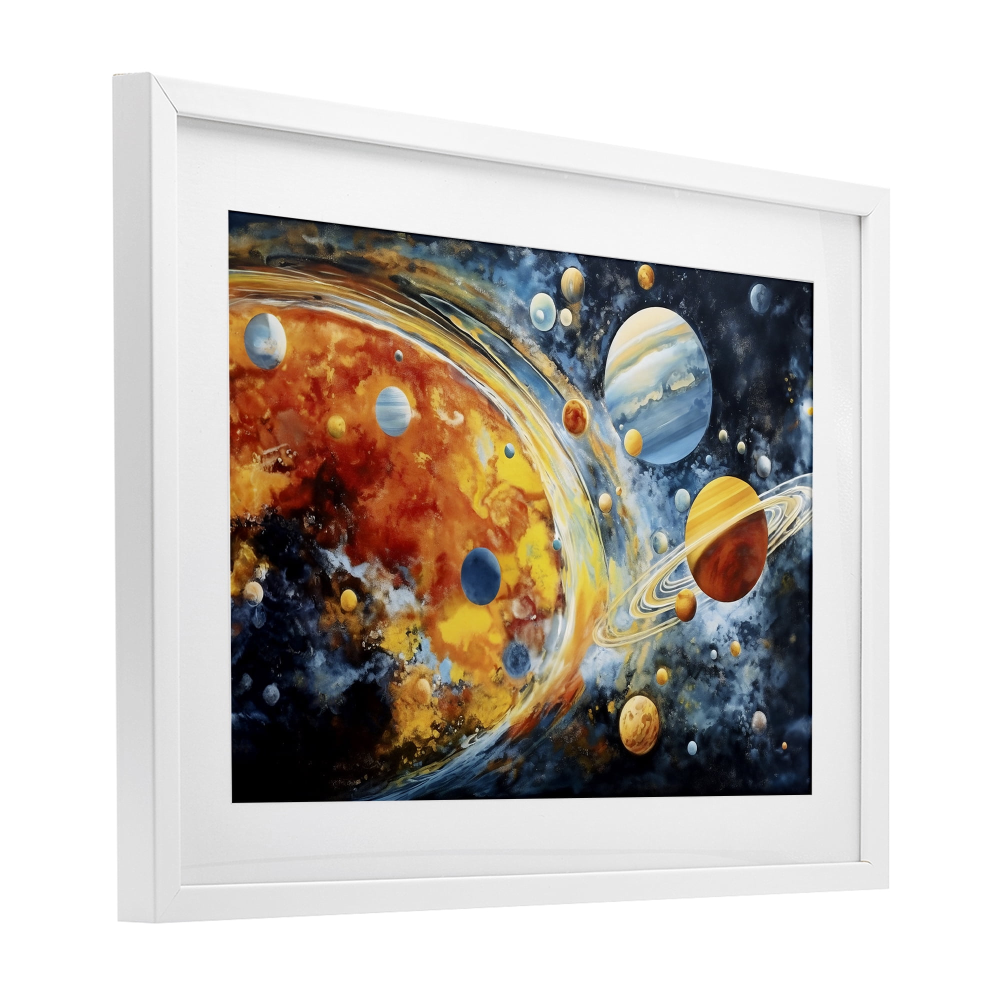Stupell Industries Space Whirl Planets White Framed Print Under Glass, design by Ray Powers