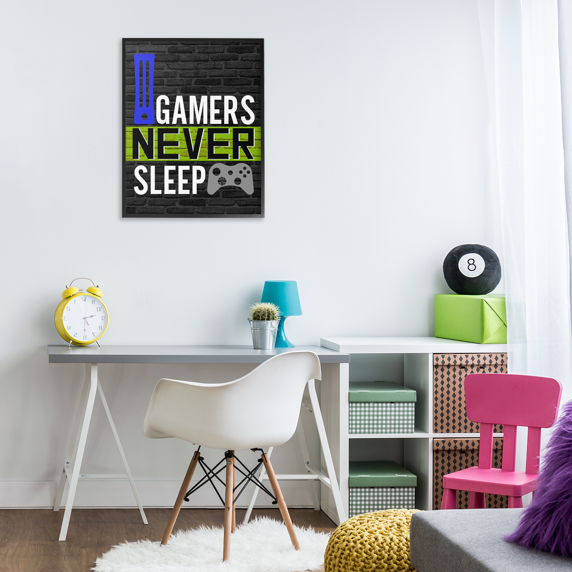 Stupell Industries Gamers Never Sleep Typography Painting Black Framed Art Print Wall Art, 24 x 30