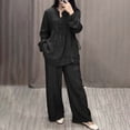 thumbnail image 2 of NMMUED Linen 2 Piece Set for Women's Linen 2 Piece Set Casual Button Front Tunic Top and Wide Leg Pants Lounge Outfit Relaxed Lounge Sets Women Black L, 2 of 4