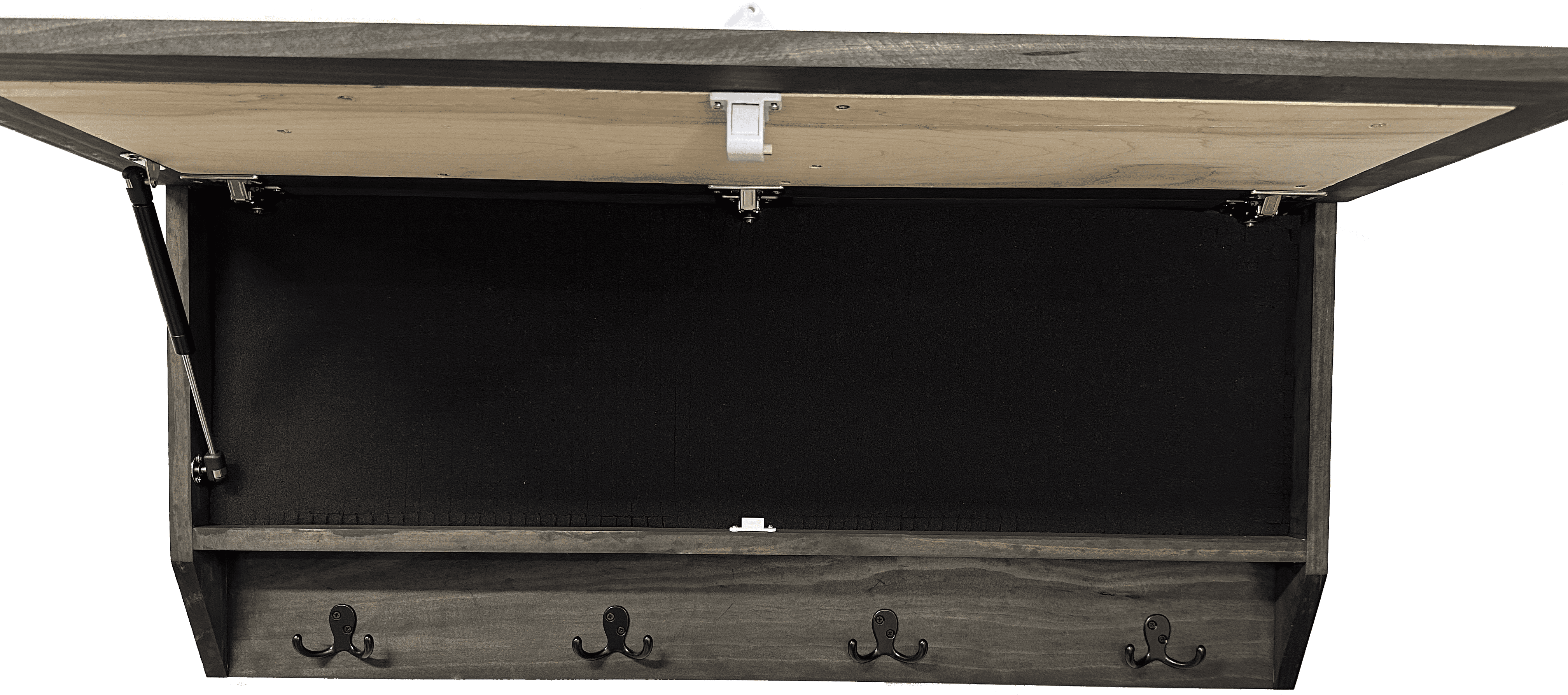 Secure Gun Cabinet with Rustic Mountain Theme Black and Natural Wood Coat Rack